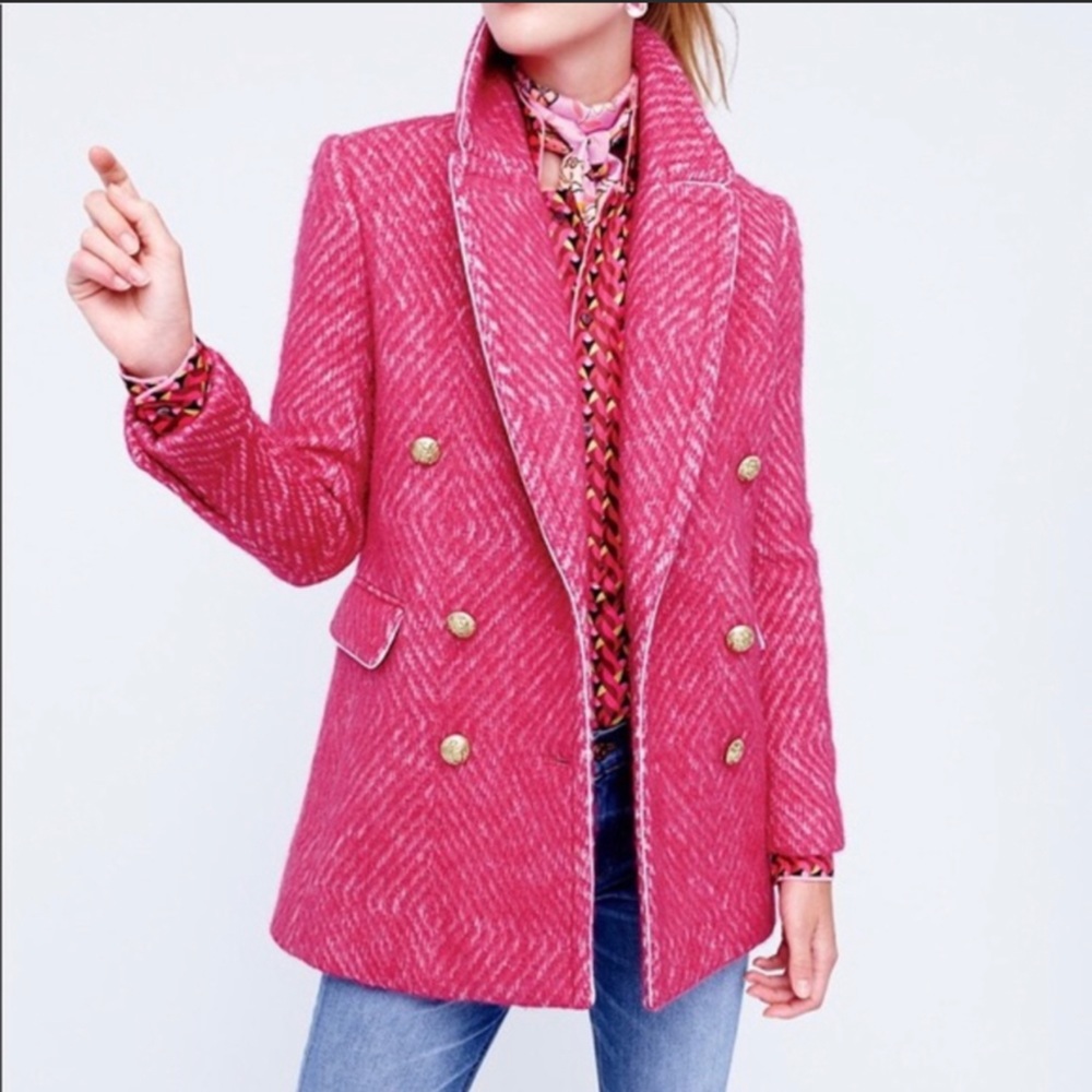 J. Crew Raspberry Diamond Tweed Coat